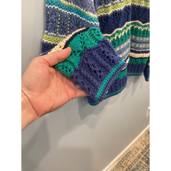 Vintage Talbots Cardigan Sweater Size 8 Cotton Blue Grannycore 3D Knit Twee Fall - Picture 7 of 9